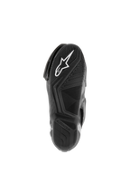 Alpinestars SMX S Waterproof Boots, Motorcycle Boots, Black, view of the textured rubber sole with white Astar logo and water-dispersing tread pattern