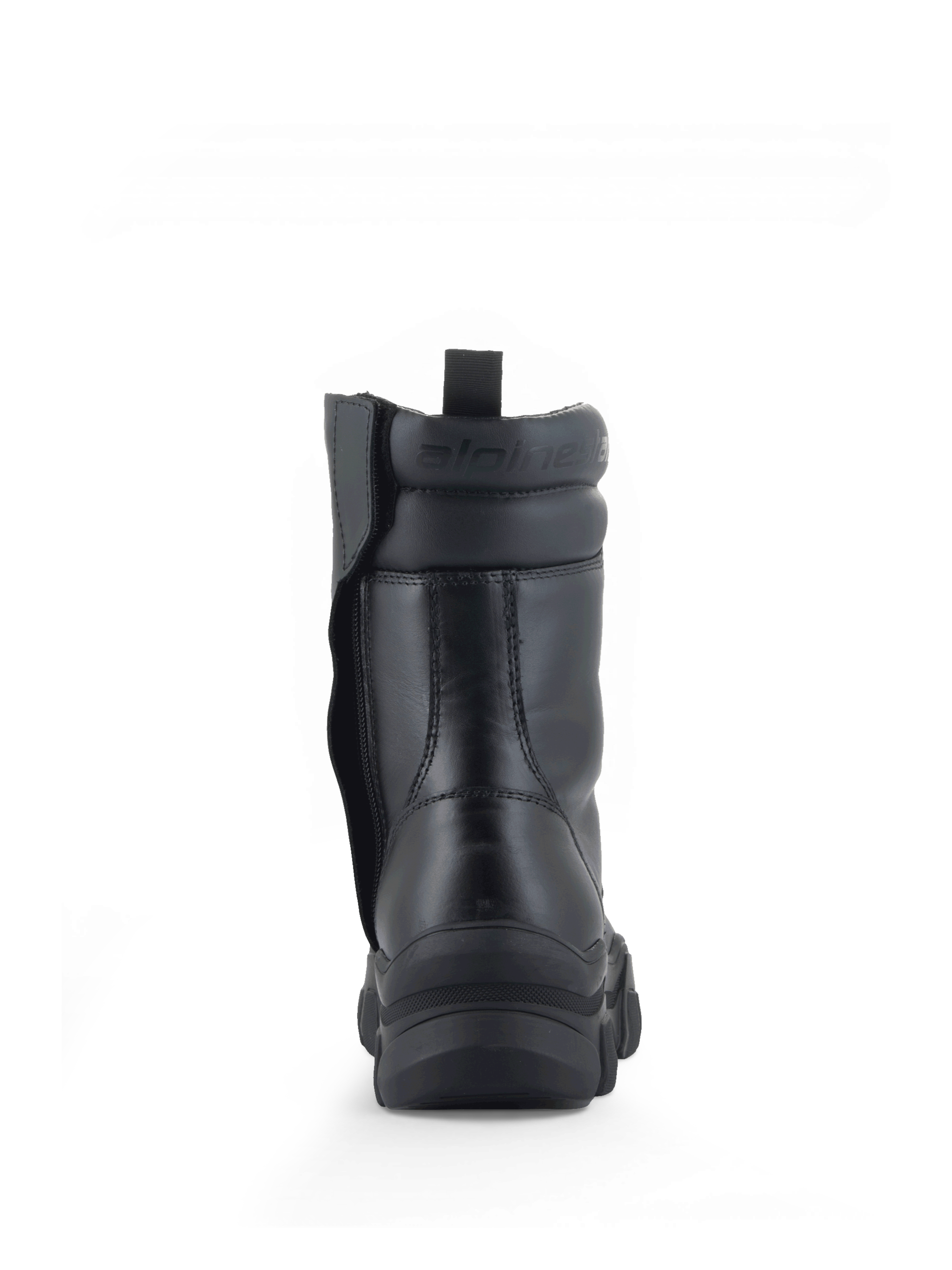 Alpinestars Ava Women's Boots, black leather urban motorcycle boots with a chunky elevated sole and side zipper.