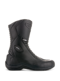Alpinestars Andes V2 Drystar Boots, Black Motorcycle Touring Boots, High Shaft Design, Waterproof Leather Construction, Front and Rear Accordion Flex Panels, White Star Logo and Drystar Branding, Sturdy Black Sole, Protective Reinforced Ankle and Toe