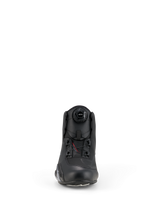 Alpinestars Celer Shoes, Motorcycle Riding Shoes, Black, front view featuring the integrated Rotor Closure System dial, technical microfiber construction with a streamlined profile and reinforced toe area.