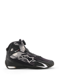Alpinestars Celer Superair Shoes, Motorcycle Riding Shoes, Black and White, side profile view featuring white graphic patterns and large Astar logo, Rotor Closure System on the tongue, TPU ankle protection with 'ONE GOAL ONE VISION' branding, breathable textile upper for warm-weather performance