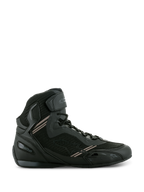 Alpinestars Faster-3 Rideknit® Shoes, Black motorcycle riding sneakers, lightweight microfiber and breathable mesh construction, lace-up closure with hook-and-loop ankle strap, protective high-top design for urban road riding