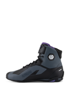 Alpinestars Stella Faster-4 Women's High-Top Riding Shoes, Black and Gray with Violet accents and ankle protection.