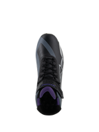 Alpinestars Stella Faster-4 Women's Riding Shoes, Black and Violet, top-down view showing laces and mesh interior.