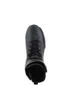 Alpinestars Superfaster Shoes, Motorcycle Riding Shoes, Black on Black, top-down view highlighting the speed lace system and high-top collar, sleek technical design with reinforced toe area.