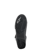 Alpinestars Superfaster Shoes, Black/Gray/Bright Red, bottom view of the black rubber sole featuring an engineered tread pattern for grip, TPF protection frame integration, and white Alpinestars logo.