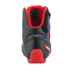 Alpinestars FQ20 Faster-3 Rideknit® Shoes, Motorcycle Riding Shoes, Black Bright Red and Blue, rear view showing red TPR heel counter, padded red mesh lining, and reflective strip, sporty design for road riding.