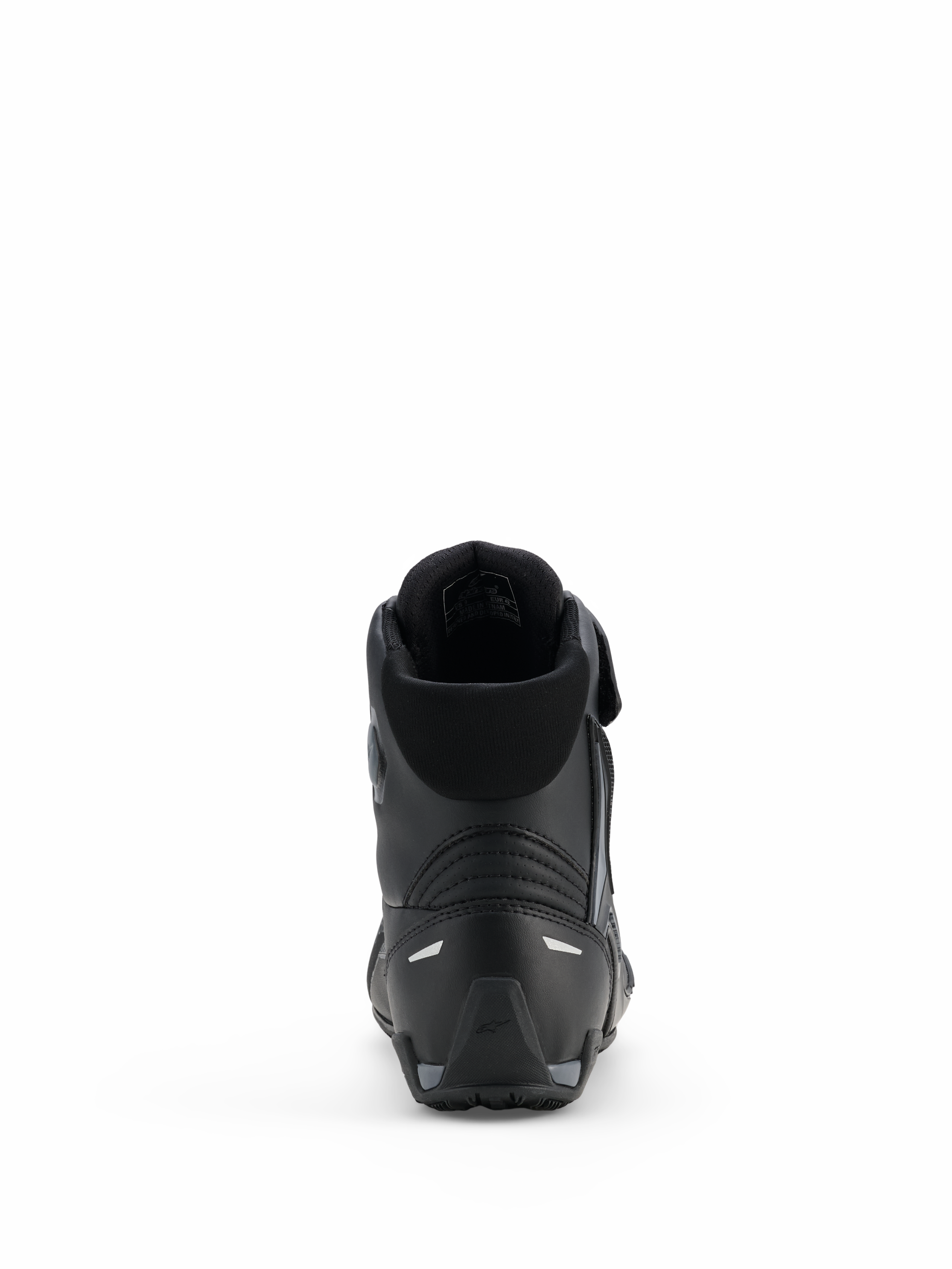 Alpinestars Faster-4 Drystar® Shoes, Motorcycle Riding Shoes, Black Cool Gray, rear view showing reinforced heel, padded collar, and reflective details, waterproof microfiber construction for sports riding
