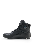 Alpinestars Faster-4 Drystar® Shoes, Motorcycle Riding Shoes, Black Cool Gray White, side profile view featuring waterproof construction, lace-up closure with hook-and-loop strap, and integrated ankle protection.