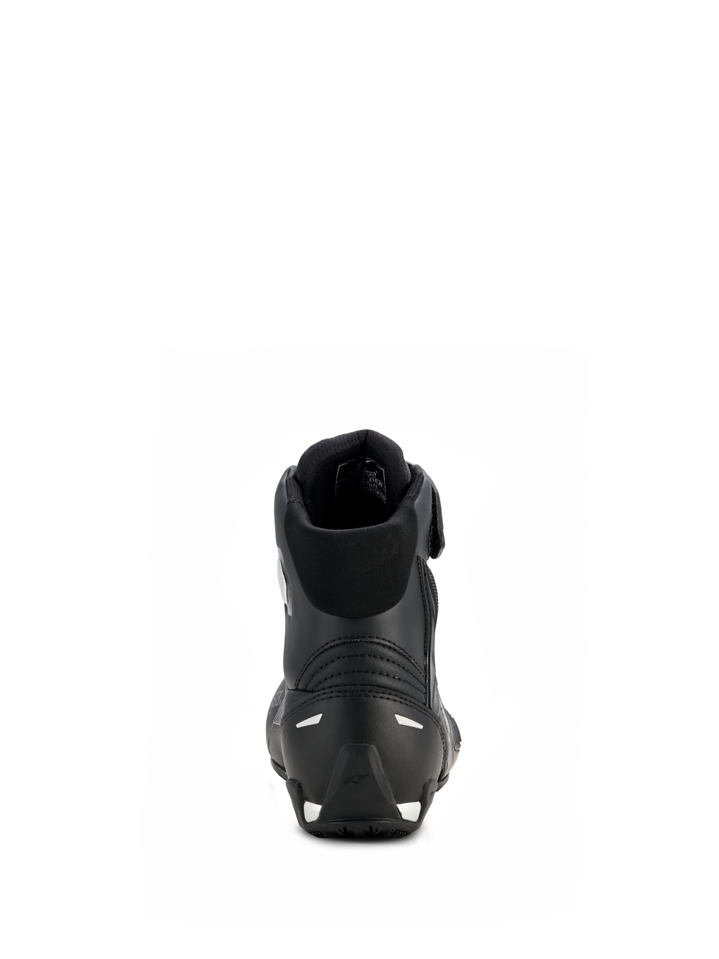 Alpinestars Woman Stella Faster-4 Drystar® Shoes, Black and Silver, rear view showing reinforced heel with silver accents, padded collar, and waterproof microfiber design