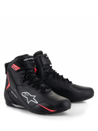 Alpinestars Stella Faster-4 Drystar® Shoes, Women's Motorcycle Riding Shoes, Black Gray and Coral Fluo, featuring waterproof Drystar® technology, lace-up closure with secure hook-and-loop strap, and vibrant coral accents with white Alpinestars branding
