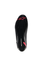 Alpinestars Stella Faster-4 Drystar® Shoes, Women's Motorcycle Riding Shoes, Black and Coral Fluo, bottom view of the textured rubber sole featuring a grip pattern, Astars logo, and Alpinestars branding.