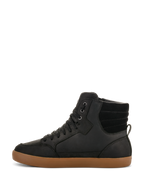 Alpinestars J-6 Waterproof Shoe, Motorcycle Riding Shoe, Black with Brown Gum sole, side profile view, high-top sneaker design, leather upper, casual urban motorcycle footwear