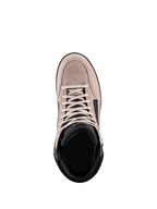 Alpinestars J-6 Waterproof Shoe, Urban Motorcycle Riding Shoe, Black Flint White, top-down view showing suede leather upper, white laces, and black padded collar, casual sneaker-inspired design for motorcycle commuting