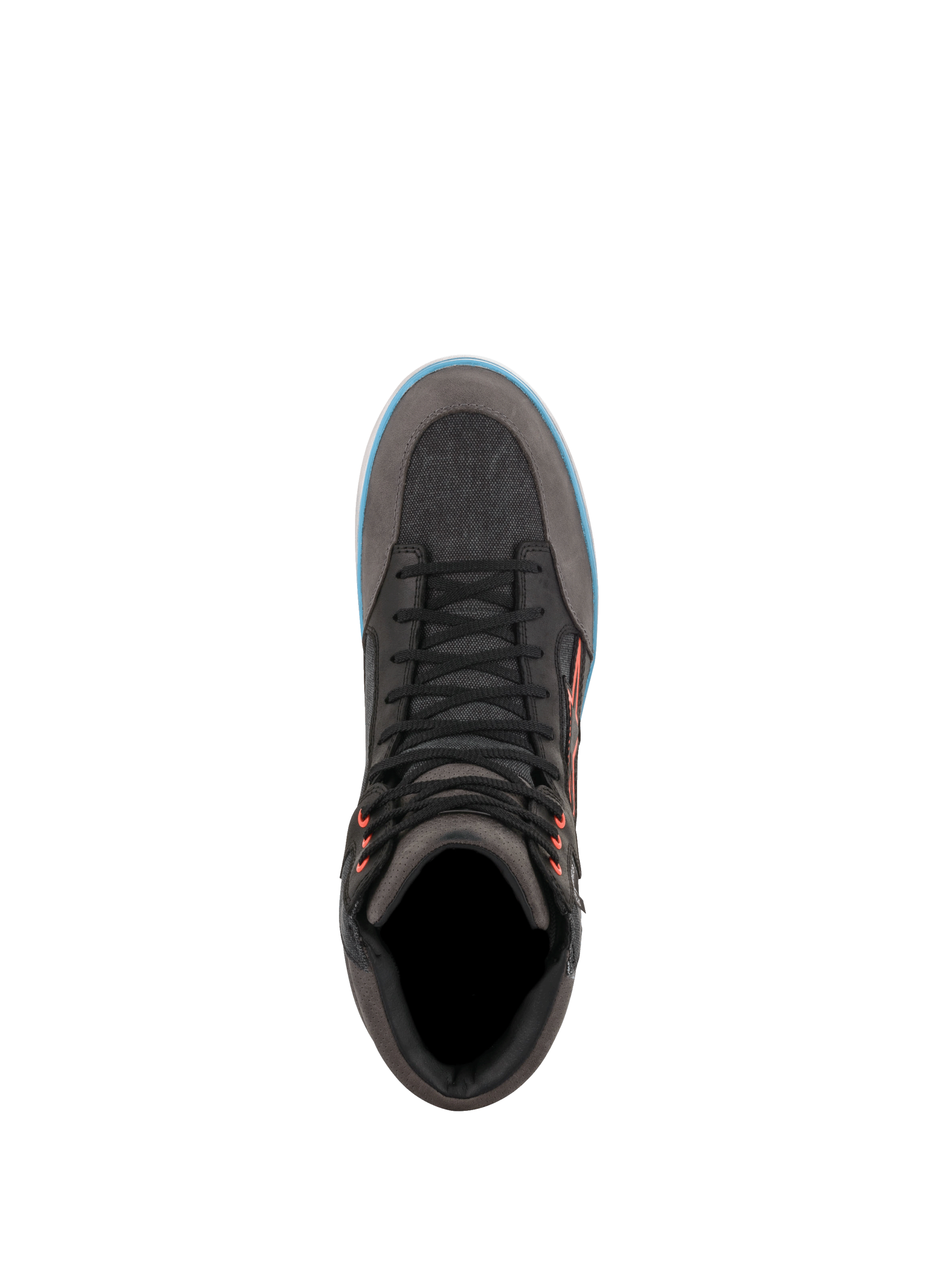 Alpinestars J-6 Waterproof Canvas motorcycle riding shoe, urban sneaker in Gray and Black with blue trim.