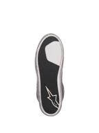 Alpinestars Women's J-6 Waterproof Shoes, Outsole View, Black textured rubber sole with white insert and Alpinestars star logo on the heel, silver-gray perimeter, durable grip design