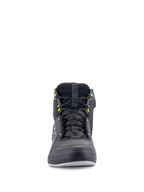 Alpinestars Chrome Drystar® Shoes, Urban Motorcycle Riding Shoes, Black Dark Gray Yellow Fluo, front view featuring laces with yellow accents, high-top leather and suede construction, waterproof casual streetwear design