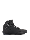 Alpinestars Sektor Waterproof Shoes, Motorcycle Riding Shoes, Black, side profile view, sleek microfiber chassis with waterproof membrane, reinforced toe-box, and secure hook-and-loop ankle strap