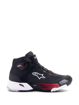 Alpinestars CR-X Women's Drystar® Riding Shoe, Motorcycle Riding Shoe, Black White and Diva Pink, profile view showing white Alpinestars logo, pink gradient accents on the midsole, and Stella branding on the ankle, sleek waterproof sneaker-style design.