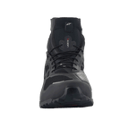 Alpinestars CR-1 Shoes, Motorcycle Riding Shoes, Black and White, front view, featuring breathable 3D mesh panels, microfiber construction, and lace-up closure, designed for touring and sport riding
