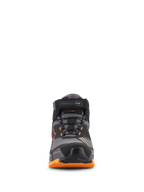 Alpinestars CR-X Drystar® Riding Shoes, Front view, Black Light Brown and Orange, featuring a secure lacing system with a top ankle strap, protective toe cap, and a rugged orange sole, waterproof urban motorcycle footwear