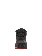 Alpinestars CR-X Drystar® Riding Shoes, Motorcycle Riding Shoes, Black Camo Red, front view featuring camouflage pattern, black ankle strap with white branding, black laces, and red outsole accents.
