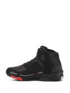 Alpinestars CR-X Drystar® Riding Shoes, Black Camo Red, waterproof motorcycle footwear, side profile view, featuring black textile upper with dark camo pattern panels, red accents on the outer sole, and a running shoe-inspired athletic design.