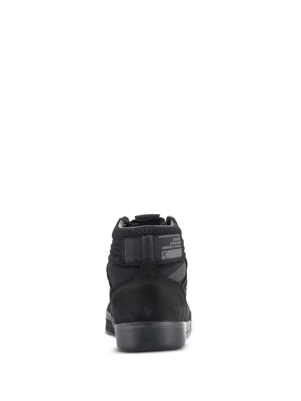 Alpinestars Primer Riding Shoes, Black on Black, rear view showing reinforced heel, mesh collar, and rubber sole, protective urban motorcycle footwear