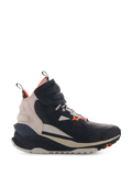 Alpinestars Speedstreet Shoes, High-Top Motorcycle Sneakers, Black and Almond with Hot Orange accents, street-styled microfiber upper with perforated details, thick ergonomic sole, modern urban riding design with hook-and-loop strap