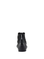 Alpinestars Supertech Shoes - FIA/SFI, Auto Racing Shoes, Black, Rear view featuring carbon fiber heel cup and knitted upper, vertical Alpinestars branding on heel, professional motorsport gear