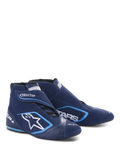 Alpinestars SP+ Shoes N, Auto Racing Shoes, Ultramarine Blue and Light Blue, high-top design with suede and leather construction, featuring a large white star logo and SP+ branding, aerodynamic shape for professional motorsport.