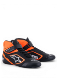 Alpinestars Tech-1 K V2 Shoes, Karting Racing Shoes, Black and Orange Fluo, Youth and Adult, featuring breathable perforated microfiber upper, dual asymmetric closure system, and ultra-thin Formula 1 specification sole for maximum pedal feel.