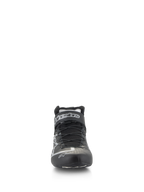 Alpinestars Tech-1 Z V3 Shoes FIA, Auto Racing Shoes, Black and Silver, front-facing view showing speed lacing system and Alpinestars logo on the strap, sleek bovine leather construction for professional motorsport performance