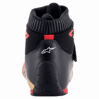 Alpinestars Supermono V2 Shoes FIA, Rear view of racing shoe heel, Black with white star logo and red accents, featuring a ribbed fireproof collar and streamlined leather construction