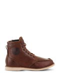 Alpinestars Oscar Monty V2 Shoes, Brown Leather Motorcycle Boots, White Wedge Sole, Moc Toe, Circular Embossed Ankle Detail, Heritage Urban Riding Footwear