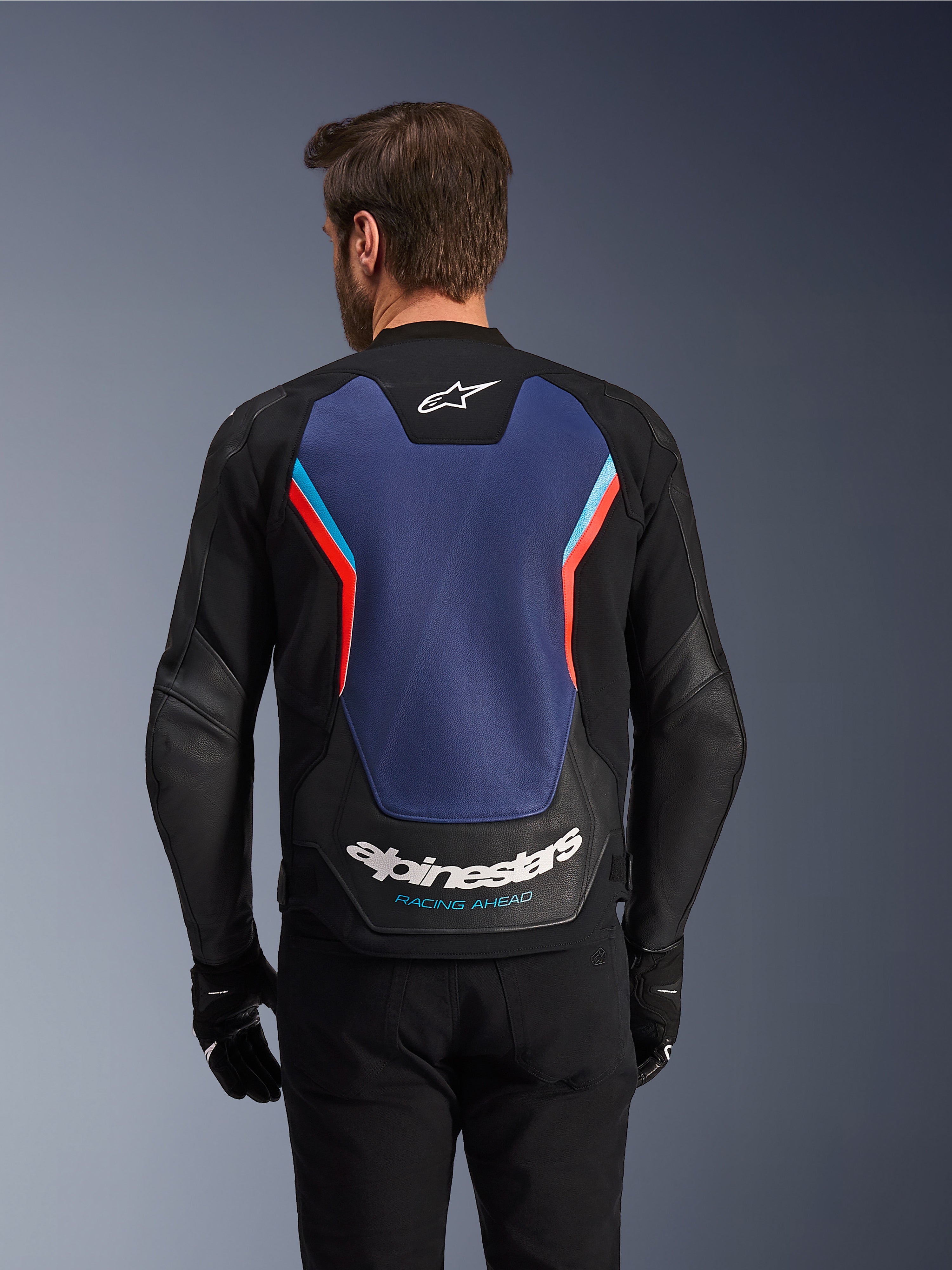 GP Force V2 Leather - Blue Motorcycle Jacket | Alpinestars®