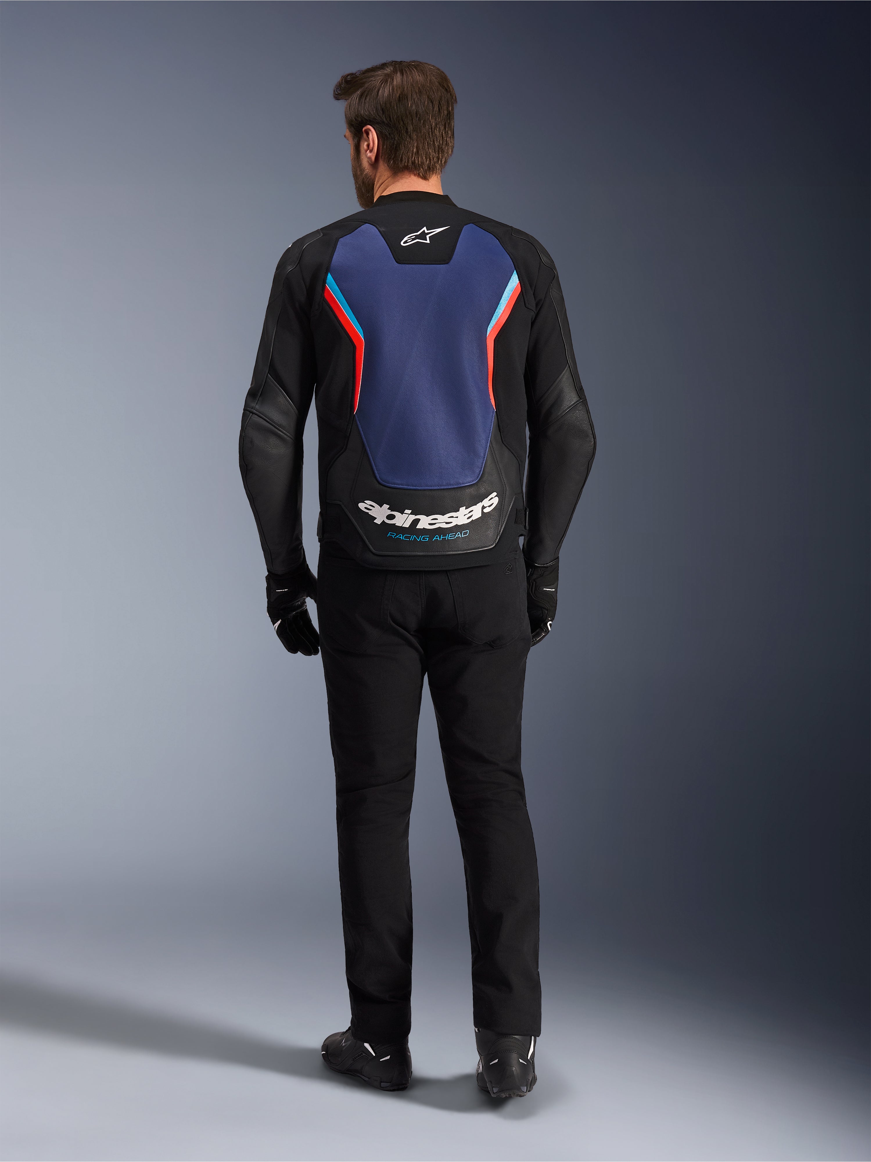 GP Force V2 Leather - Blue Motorcycle Jacket | Alpinestars®