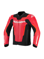 Alpinestars GP Force V2 Air Leather Jacket, Red and Red Fluo with Black accents, perforated leather for ventilation, white Alpinestars logo on chest, sport fit motorcycle racing gear