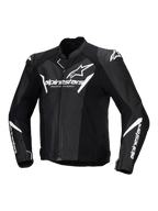 Alpinestars Faster V3 Airflow Leather Jacket, Men's Motorcycle Sport Riding Jacket, Black and White, CE Certified with perforated leather and shoulder protectors