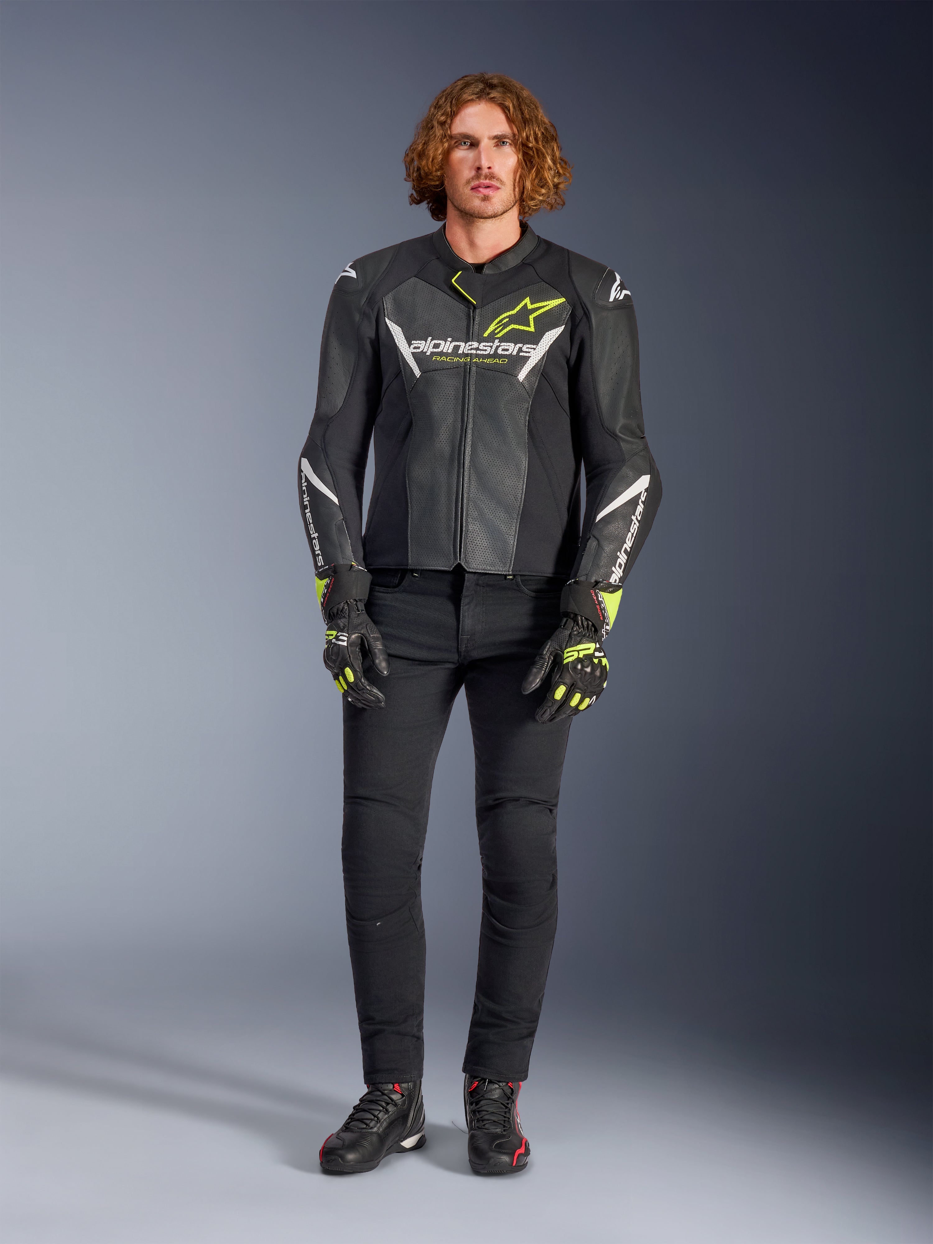 （カシュ）Alpinestars TECH AIRFLOW Faster V3 Airflow Leather Jacket - BLACK RACING/SPORT