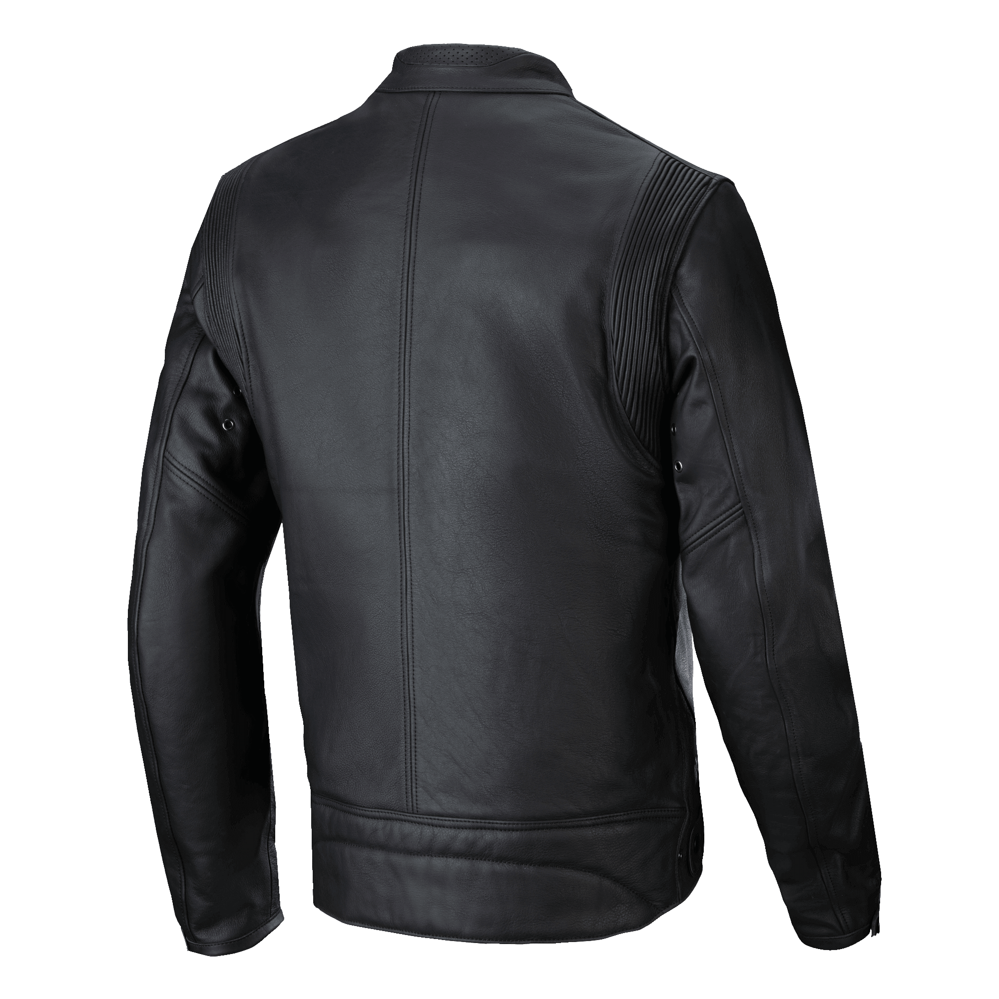 Alpinestars Dyno Leather Jacket, Black, Back View, heritage-inspired motorcycle jacket crafted from premium bovine leather, featuring accordion stretch panels at the shoulders and a clean vertical center seam.