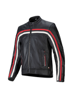 Alpinestars Dyno Leather Jacket, black bovine leather motorcycle jacket with red and ecru stripes, Tech-Air Ready.