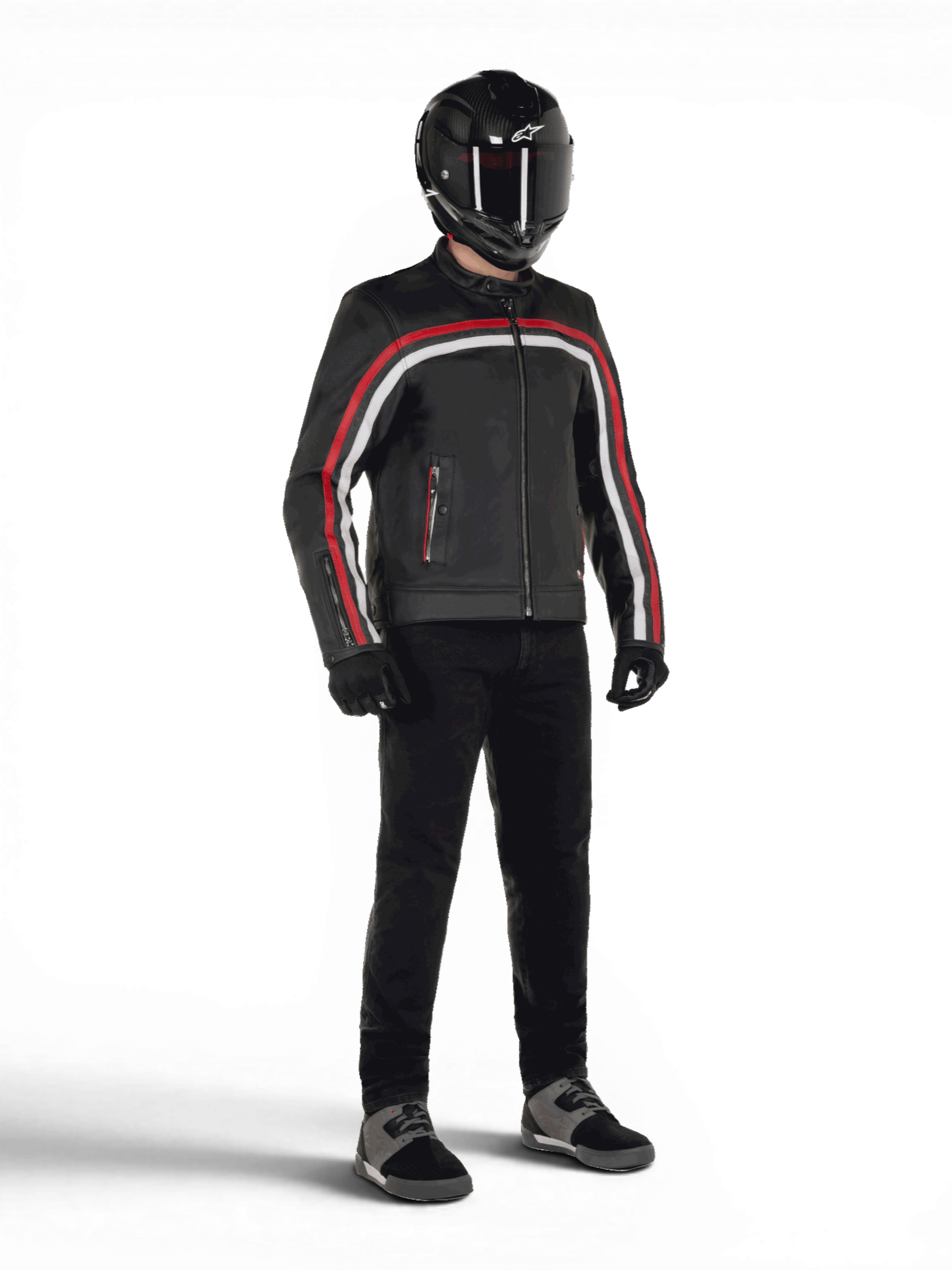 Alpinestars Dyno Leather Jacket, black and ruby red bovine leather, urban motorcycle gear for men, Tech-Air ready.