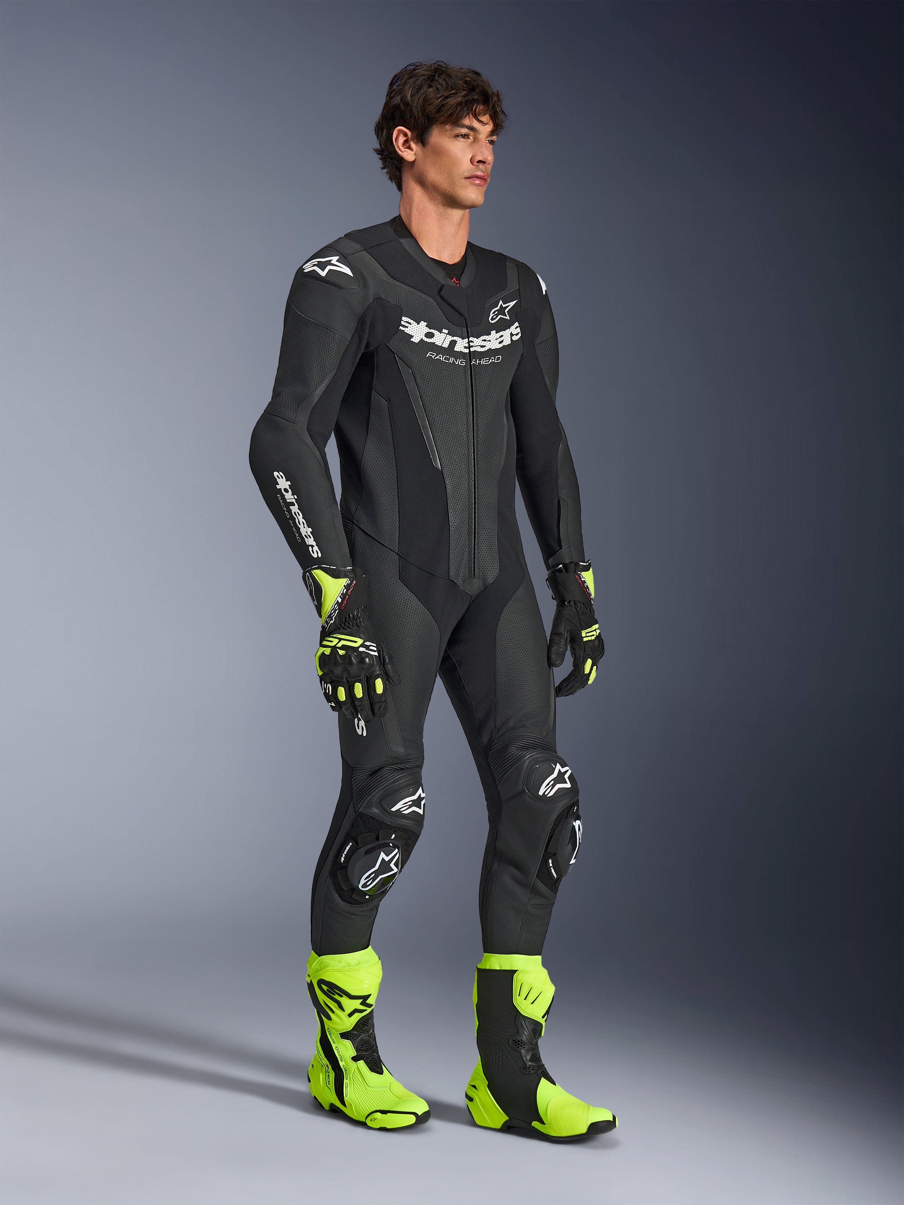 GP Force V2 1-Piece - Black Motorcycle Suit | Alpinestars®