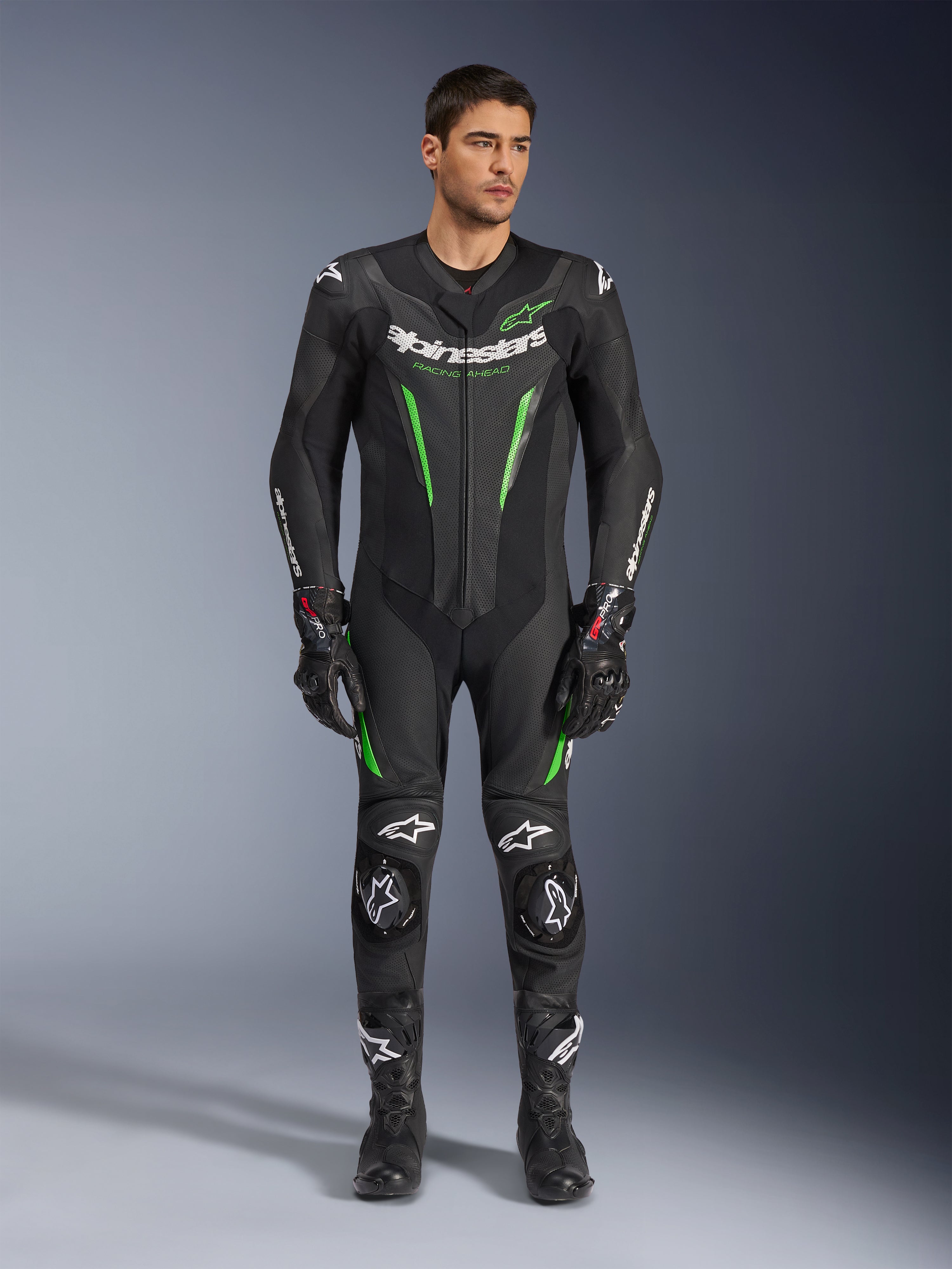 GP Force V2 Leather 1Piece - Green Motorcycle Suit | Alpinestars®