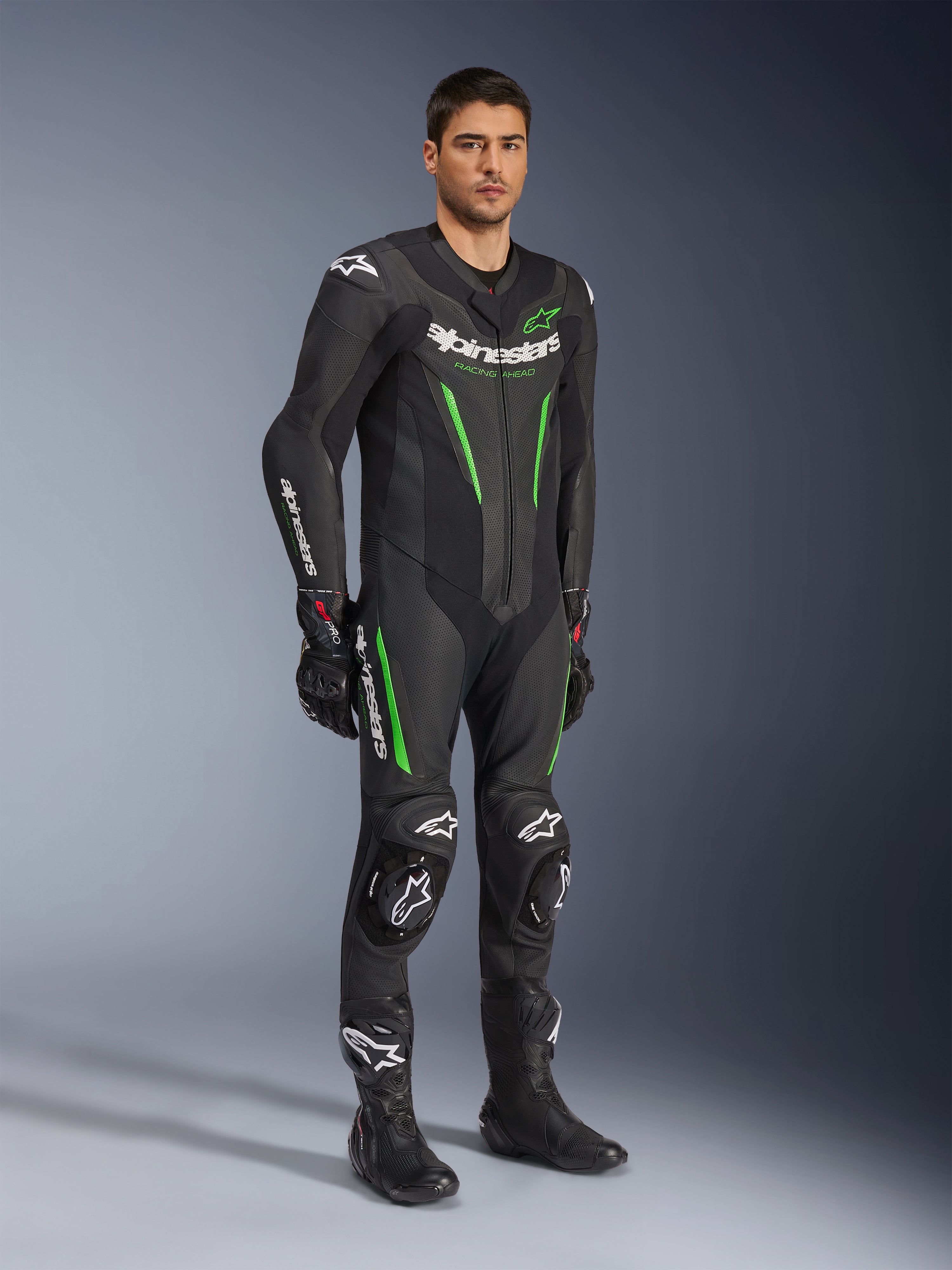 GP Force V2 Leather 1Piece - Green Motorcycle Suit | Alpinestars®