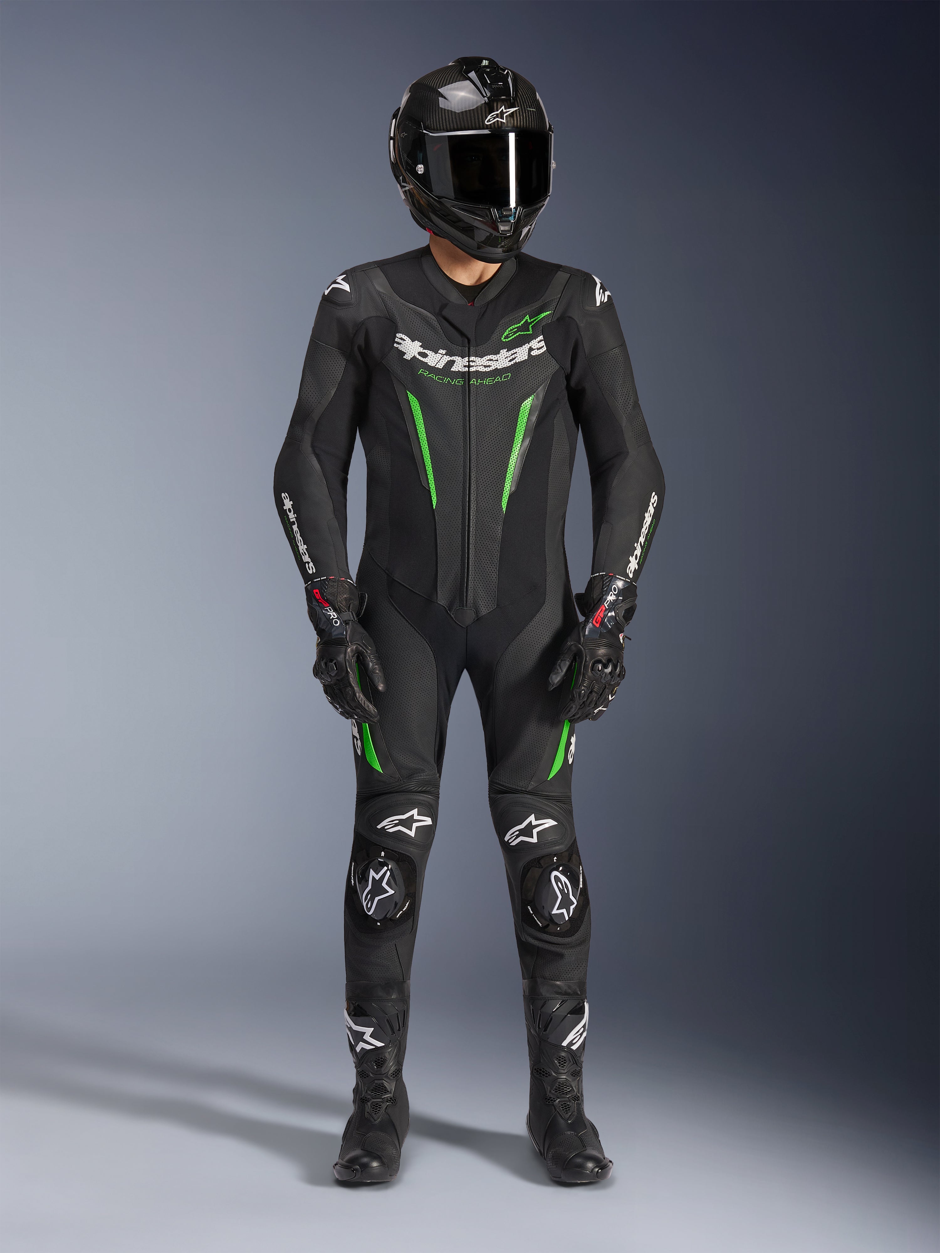 GP Force V2 Leather 1Piece - Green Motorcycle Suit | Alpinestars®