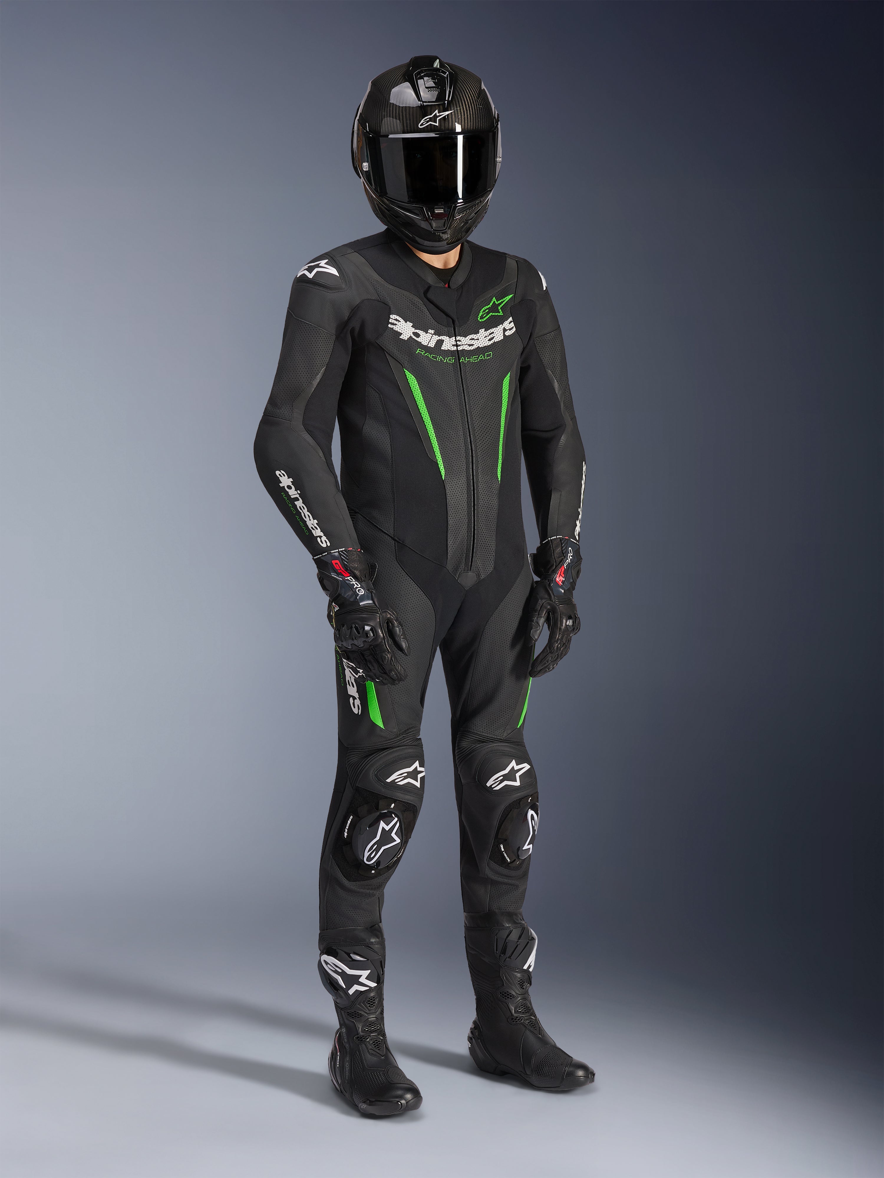 GP Force V2 Leather 1Piece - Green Motorcycle Suit | Alpinestars®