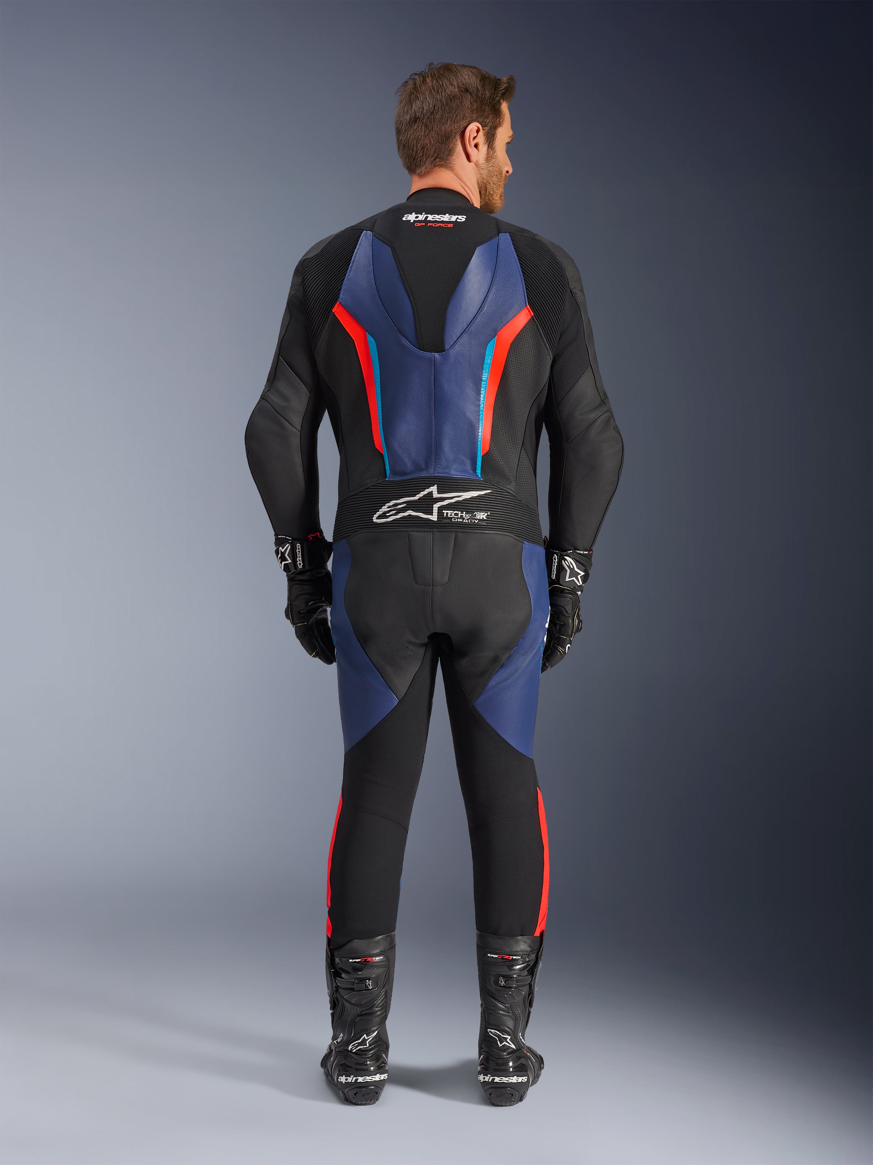 GP Force V2 Leather - Blue Motorcycle Suit | Alpinestars®
