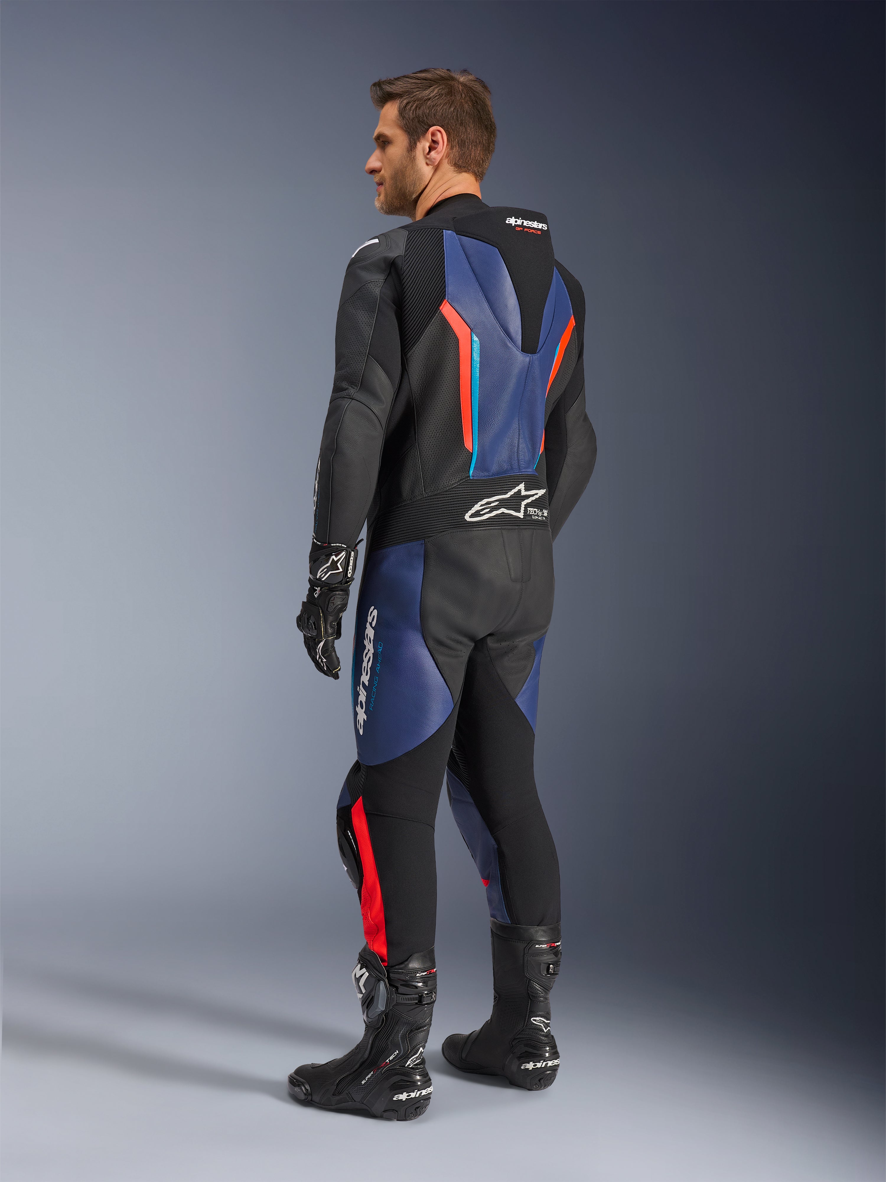 GP Force V2 Leather - Blue Motorcycle Suit | Alpinestars®